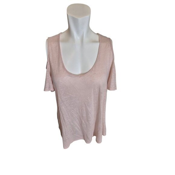 Saks Fifth Ave Slub Linen Tee T Shirt Cold Shoulder Top Pink sz XL - Picture 1 of 4
